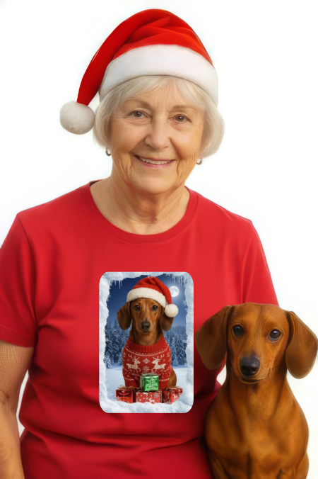 Vánoční tričko s jezevčíkem dámské